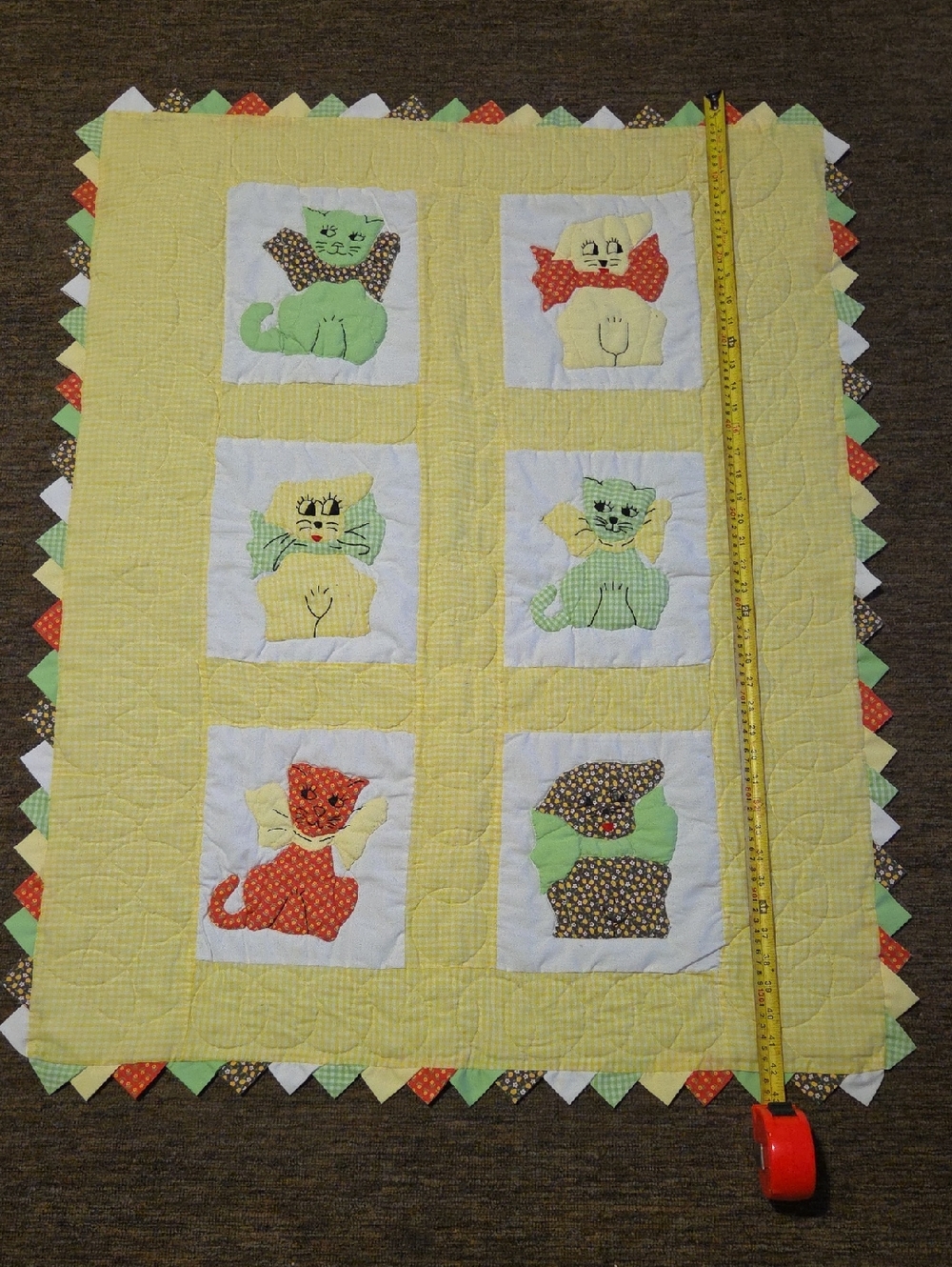Handmade Yellow Kitten Patchwork Baby Quilt